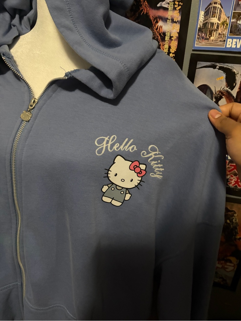 Hello Kitty Light Blue Hooded Zip-Up Sweatshirt